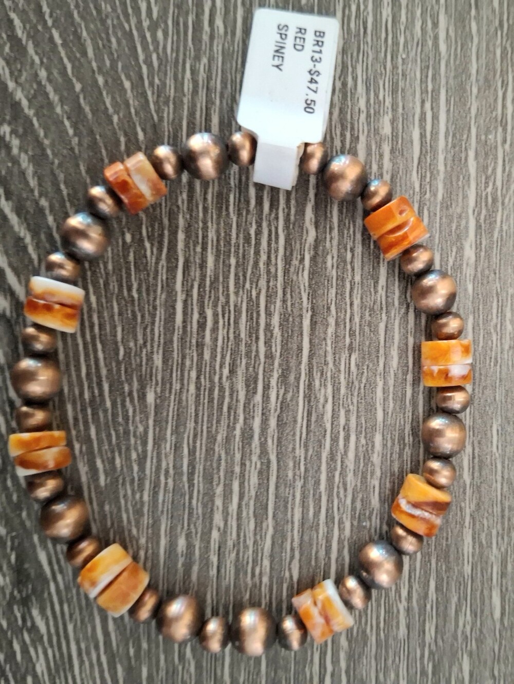 Bracelet Spiny Oyster And Copper Pearls Beaded Stretch